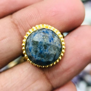 Adjustable Ring Natural Lapis Lazuli 18K Gold Ring - Faceted Lapis Lazuli Adjustable Ring - Gold Plated Ring - Statement Gold Plated Ring