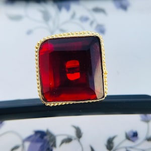 Statement Garnet Quartz Ring: 18K Gold Plated Brass, Adjustable