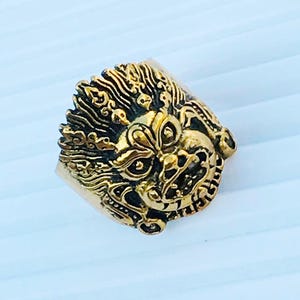 11" US Gold Plated Brass Ring- Face Gold Plated Ring 18K Gold Ring - Face Gold Metal Ring - Tiger Fashion Jewellery