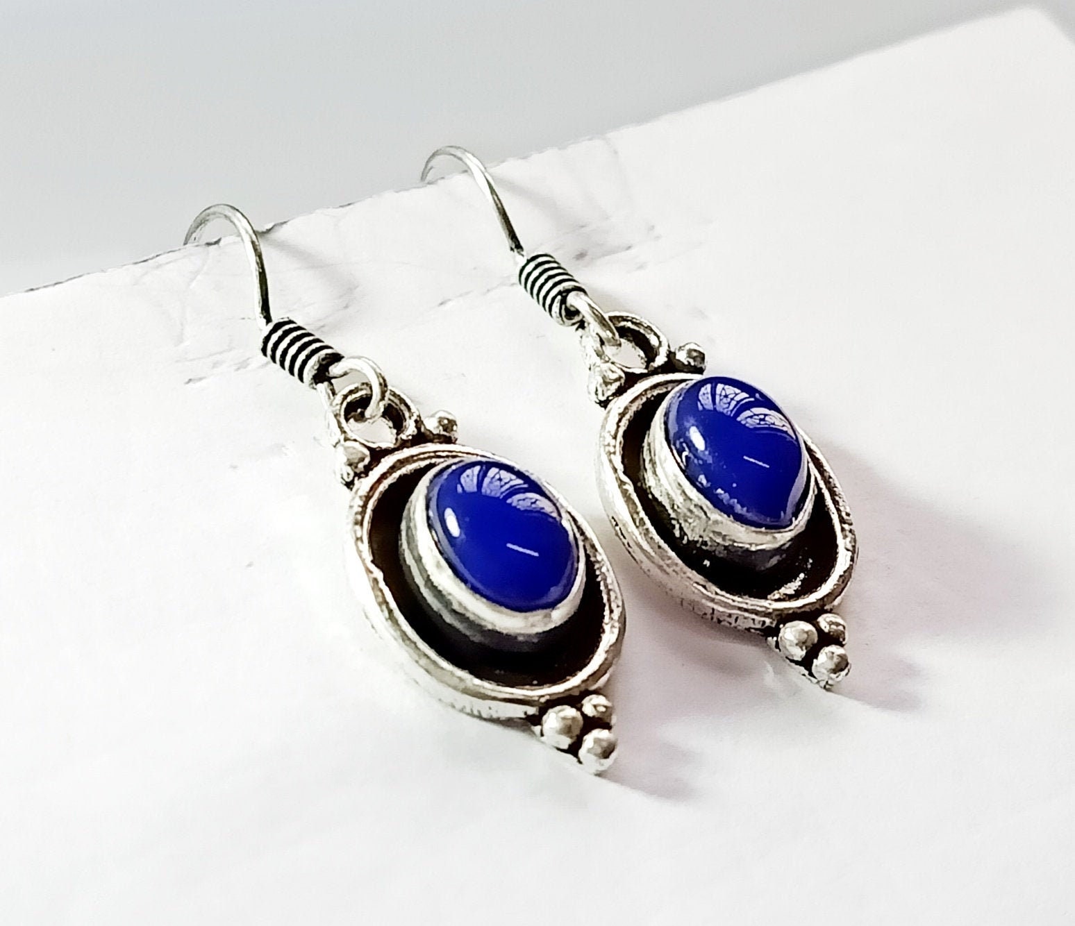 1.30 Inch Blue Onyx Earring / Blue Onyx Jewelry / Blue Etsy UK