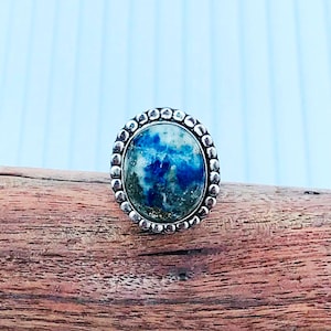 Adjustable Ring Size Natural Lapis Lazuli Ring - 92.5 Sterling Silver - Lapis Lazuli Fashion Ring - Lapis Lazuli Fashion Jewelry Ring
