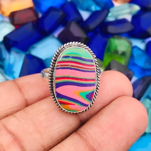 8.75&quot; US Chinese Multi Colour Turquoise 92.5 Sterling Silver Ring - Fashion Jewelry Turquoise