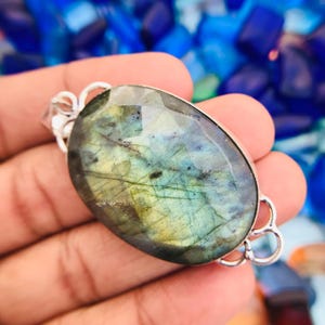 Faceted Labradorite Sterling Silver Pendant - Rare Oval Gemstone