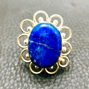 Oval Lapis Lazuli Sterling Silver Ring - Size 4