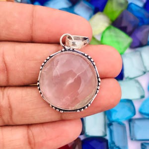 Rose Quartz Silver Plated Pendant - Love Gemstone Jewelry (1.60 Inch)