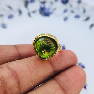 Emerald Hydro Quartz Adjustable Ring - Gold Plated Brass Statement Ring