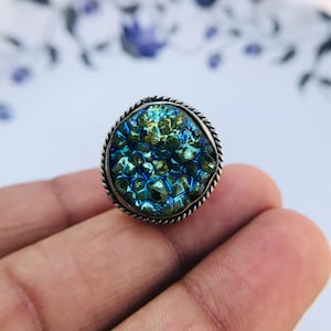 Green Titanium Druzy Ring: Sterling Silver Fashion Jewelry, US Size 7