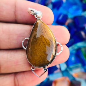 Boho Tiger&#39;s Eye Sterling Silver Pendant - 1.90&quot;