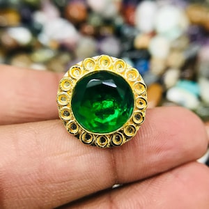Emerald Hydro Quartz Ring: Gold Plated Brass Adjustable Statement Ring