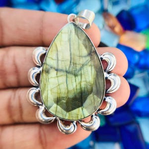 Faceted Labradorite Sterling Silver Pendant - Pear Shape (2.20&quot; Inch)