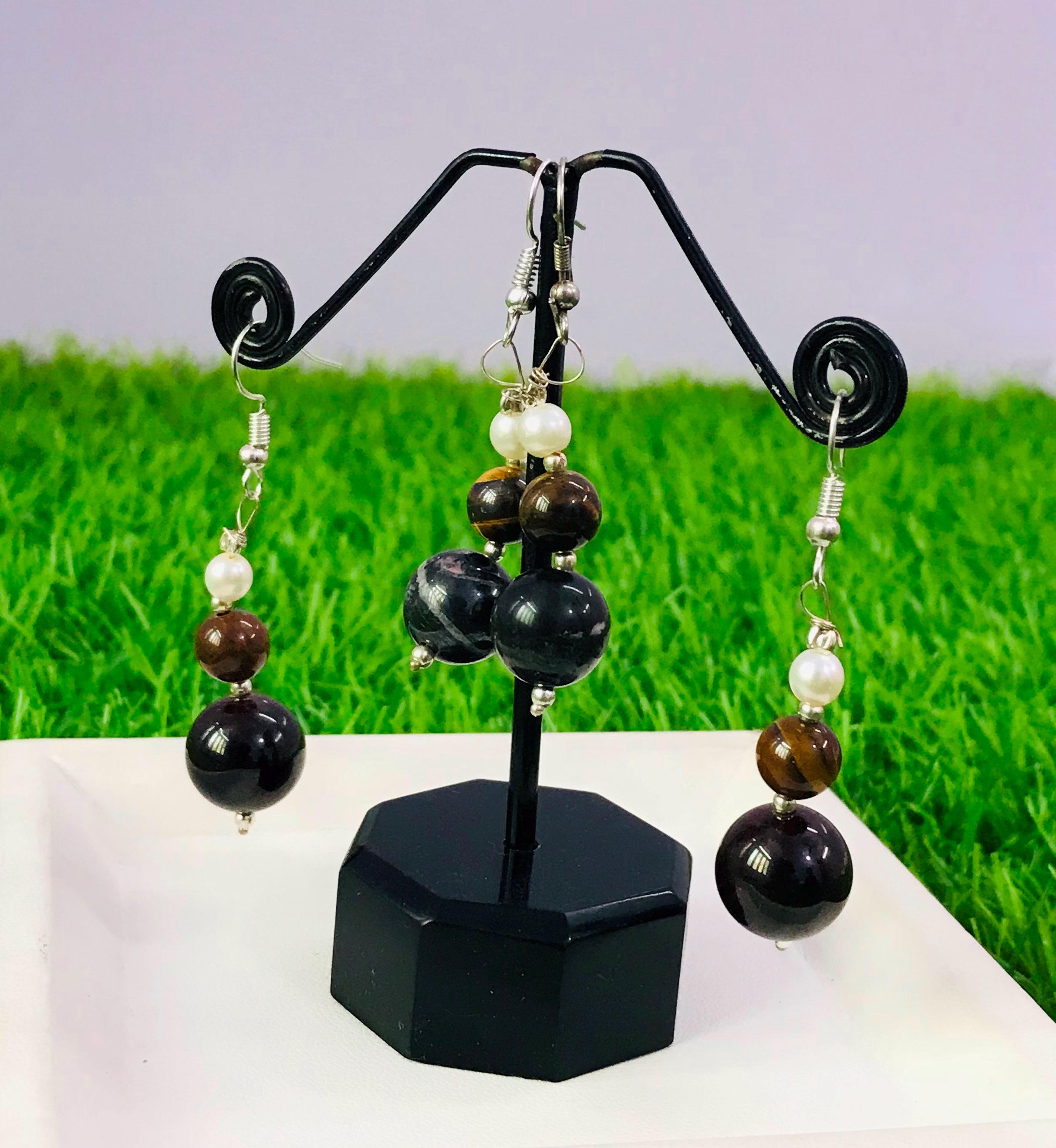 Lot De 2 Paires De Boucles D'oreilles Pierres : Améthyste Et Œil De Tigre - Neuf Sans Emballage