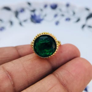 Emerald Hydro Quartz Ring: Gold Plated Brass Adjustable Statement Ring