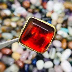 Gold Plated Brass Ring: Natural Garnet Quartz Adjustable Statement Ring