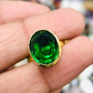 Gold Plated Brass Ring: Faceted Zambian Emerald Quartz, Adjustable