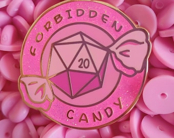 Forbidden Candy Glitter Enamel Pin, Ita Bags, Kawaii D20 dnd Dice, Gaming Gifts