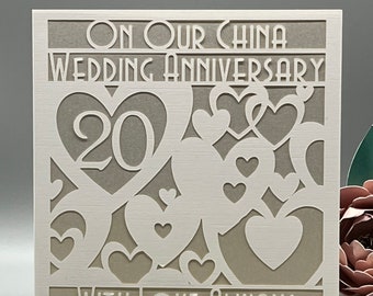 Our 20th China Wedding Anniversary Card, husband or wife, unisex, Handmade