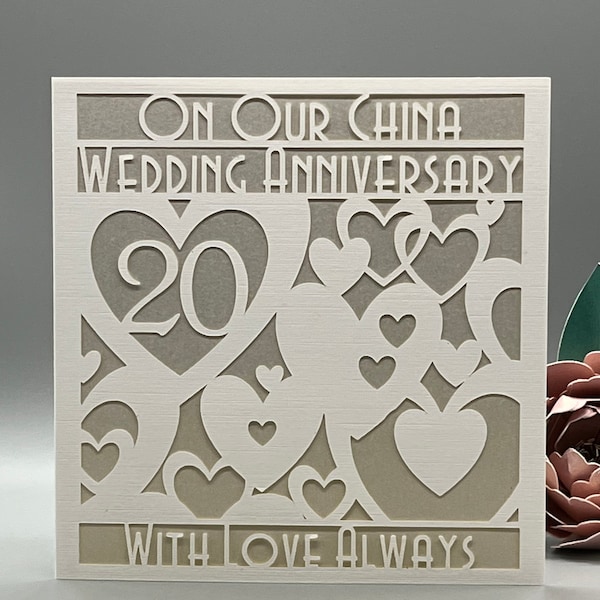 Our 20th China Wedding Anniversary Card, husband or wife, unisex, Handmade