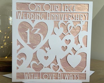 Our 13th Lace Wedding Anniversary Card, unisex, Papercut