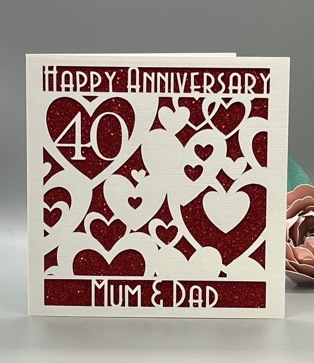 40th Ruby Wedding Anniversary Card Mum and Dad, Personalised, Papercut ...