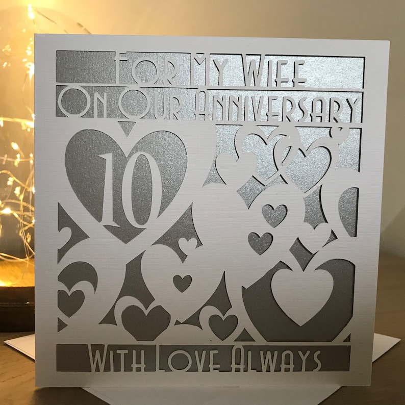 Wife 10th Wedding Anniversary Card Handmade - Etsy