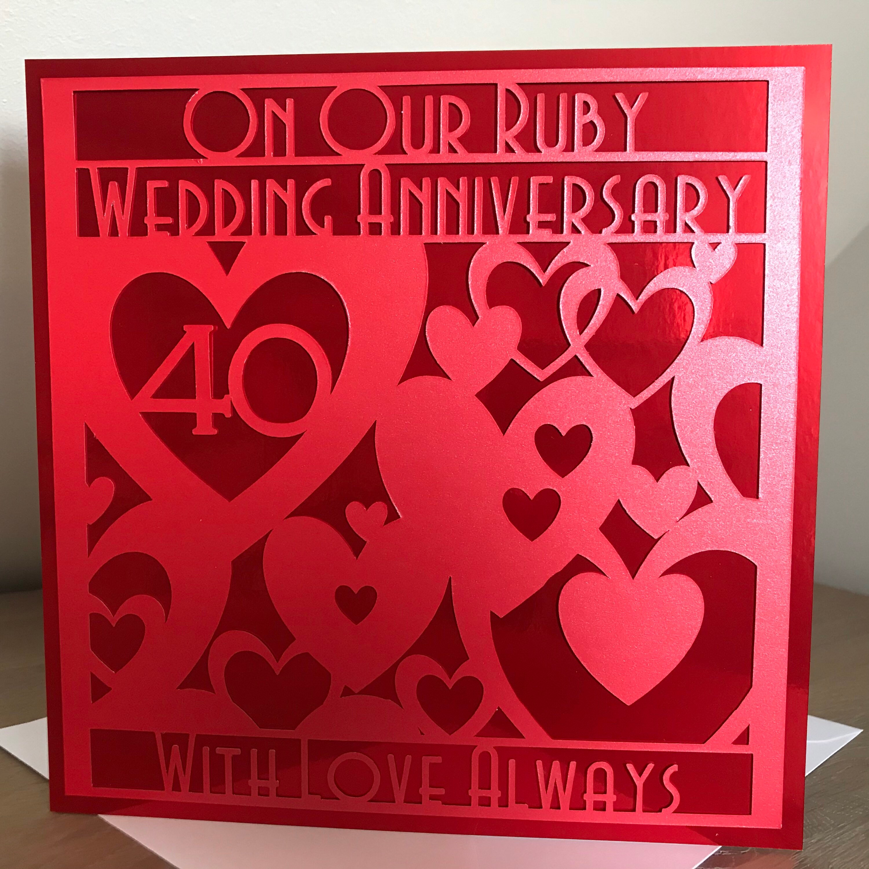 LARGE Ruby, 40th Wedding Anniversary Card, Husband or Wife, Unisex ...