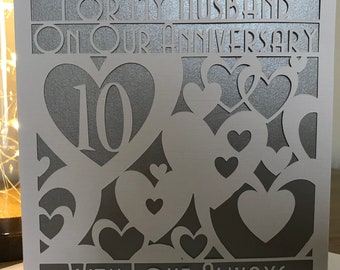 Husband 10th Wedding Anniversary Card, handmade