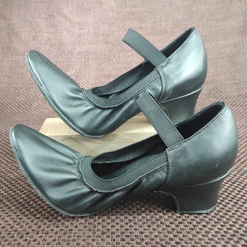 Shops Dance Shoes is Not a Bridal Shoes, Vintage Latin Style Black Leather Dance Shoes, Retro Swing Dance Shoes, Salsa and Tango Dance Shoes