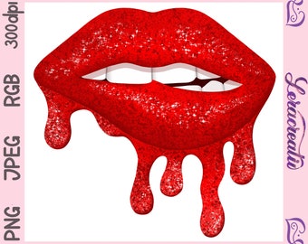 Dripping lips png - sublimation design - glitter lips - instant download