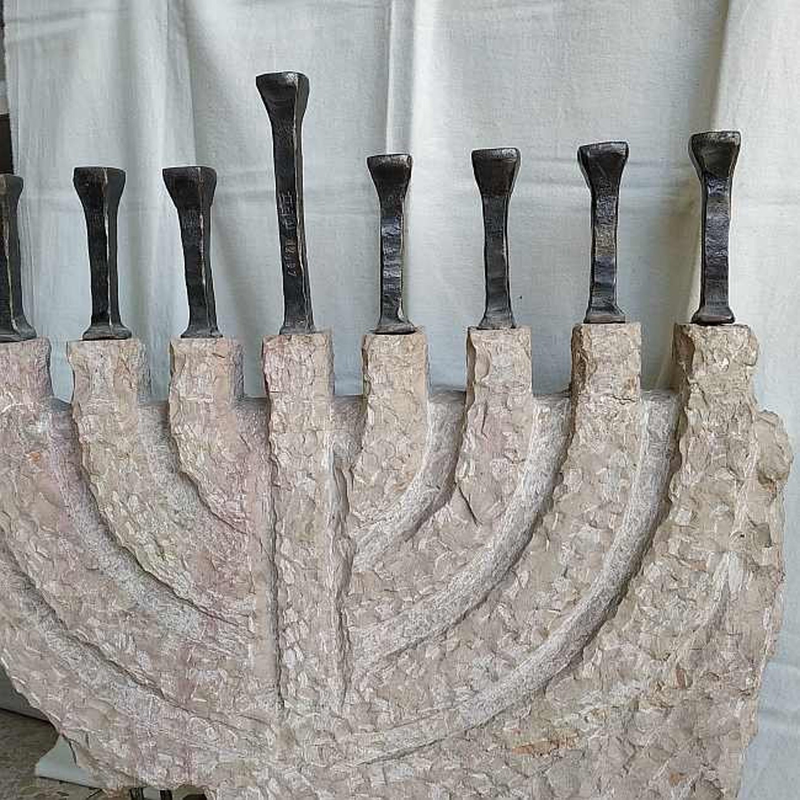 Menorah Sculptured Jerusalem Stone handmade by B. Dov. Etsy