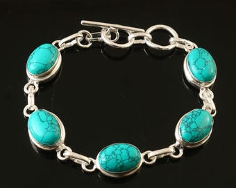 Turquoise Bracelet,Handmade Bracelet,Blue Gemstone Bracelet,925 Sterling Silver Bracelet,Gift For Her/Him,Anniversary  Gift,Birthday Gift
