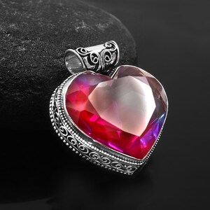 Bi-Color Tourmaline Pendant  Handmade Pendant Heart Shape Gemstone Pendant 925 Sterling Silver Pendant  Gift For Her / Him  Anniversary Gift
