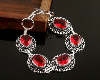 Garnet Bracelet,Red Garnet Bracelet,Handmade Bracelet,925 Sterling Silver Bracelet,Gift For Her/Him,Birthday Gift,Anniversary Gift