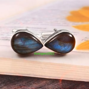Labradorite Gemstone Cufflinks,Wedding Cufflinks,925 Sterling Silver Jewelry, Handmade Men&#39;s Cufflinks,Gift For Love/Father,Shirt Cufflinks