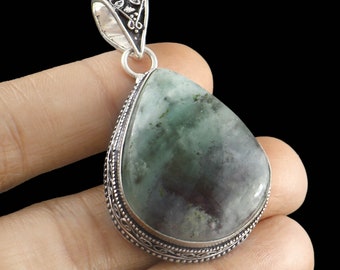 Natural Fluorite Pendant,Green  Fluorite Pendant, Flourite Gemstone Pendant, 925 Sterling Silver Pendant,  Anniversary Gift, Gift for Her