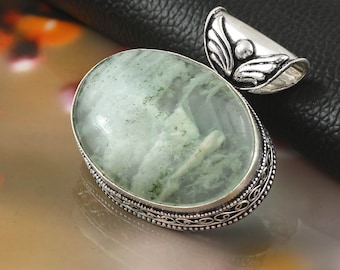 Natural Fluorite Pendant,Green  Fluorite Pendant, Flourite Gemstone Pendant, 925 Sterling Silver Pendant,  Anniversary Gift, Gift for Her