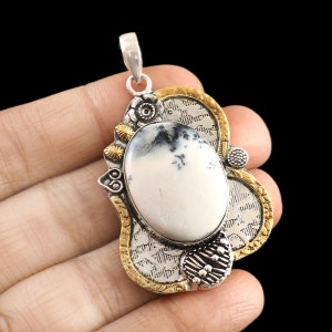 Dendritic opal pendant,handmade pendant,gemstone pendant,925 sterling silver pendant,gift for her/him,18k gold plated pendant,birthday gift