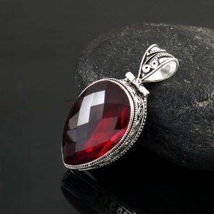 Garnet Cut pendant,Red Gemstone Pendant,Handmade Pendant,Necklace,925 Sterling Silver Pendant,Gift For Her,Women Jewelry,Birthday Gift
