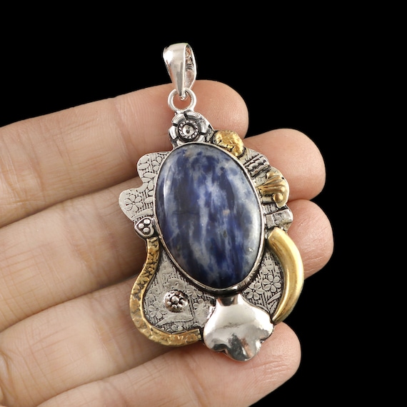 Pendentif Artisanal En Sodalite Bleue Et Argent 925 — Pièce Unique Faite Main