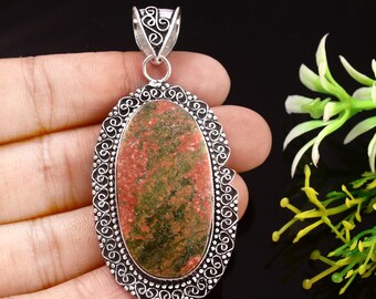 Unakite Pendant Handmade Pendant oval Gemstone Pendant Vintage Pendant 925 Sterling Silver Pendant Gift For Her / Him Anniversary Gift