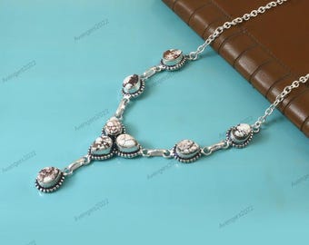 Collar de caballo salvaje natural, collar de piedras preciosas, collar hecho a mano, plata de ley 925, regalo para ella, regalo de Navidad, collar para mujer.