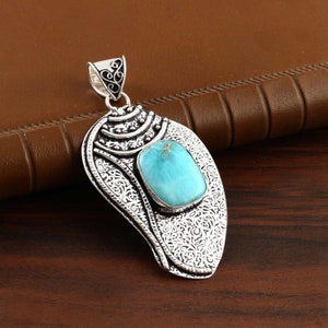 Larimar Pendant Handmade Pendant Necklace 925 Sterling Silver Gift For Her Gift For Her/Him Birthday Gift Blue Larimar