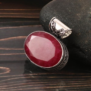 Ruby Pendant*Red Ruby Pendant*Ruby Necklace*925 Sterling Silver Pendant*Gemstone Pendant*Gift For Her*Anniversary Gift