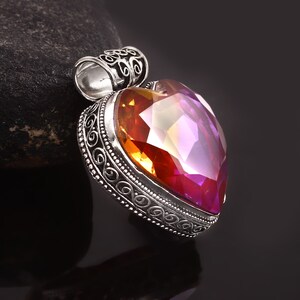 Bi-Color Tourmaline Pendant  Handmade Pendant Heart Shape Gemstone Pendant 925 Sterling Silver Pendant  Gift For Her / Him  Anniversary Gift