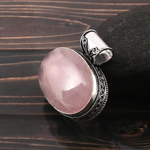 Natural Rose Quartz Pendant, Handmade Pendant,Pendant For Women, 925 Sterling Silver Pendant,Pink Rose Quartz, Gift For Her, Birthday Gift