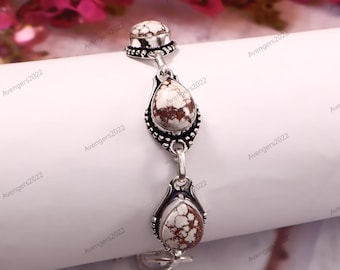 Wild paard armband Natuurlijke wild paard armband Handgemaakte armband edelsteen armband 925 sterling zilveren armband Cadeau voor haar / hem