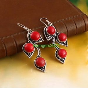 Red Coral Earring,Handmade Earring,Gift For Her,925 Sterling Silver Earring,Coral Earring Jewelry,Gemstone Earring,Anniversary Gift