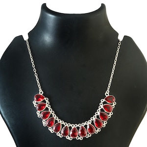 Garnet Necklace,Red Garnet Necklace,Handmade Necklace,925 Sterling Silver,Vintage Necklace,Gift For Her,Women Jewelry,Birthday Gift