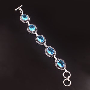 Blue Topaz Bracelet,Handmade Bracelet,925 Sterling Silver Bracelet,Topaz Bracelet, Topaz Jewelry,Gift For Her,Women Jewelry,Anniversary Gift