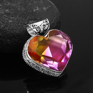 Bi-Color Tourmaline Pendant  Handmade Pendant Heart Shape Gemstone Pendant 925 Sterling Silver Pendant  Gift For Her / Him  Anniversary Gift