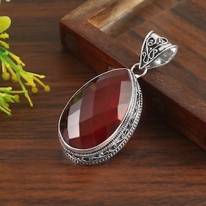 Garnet Pendant,Red Garnet pendant,Gemstone Pendant,Handmade Pendant,925 Sterling Silver Pendant,Gift Her/Him,Anniversary Gift